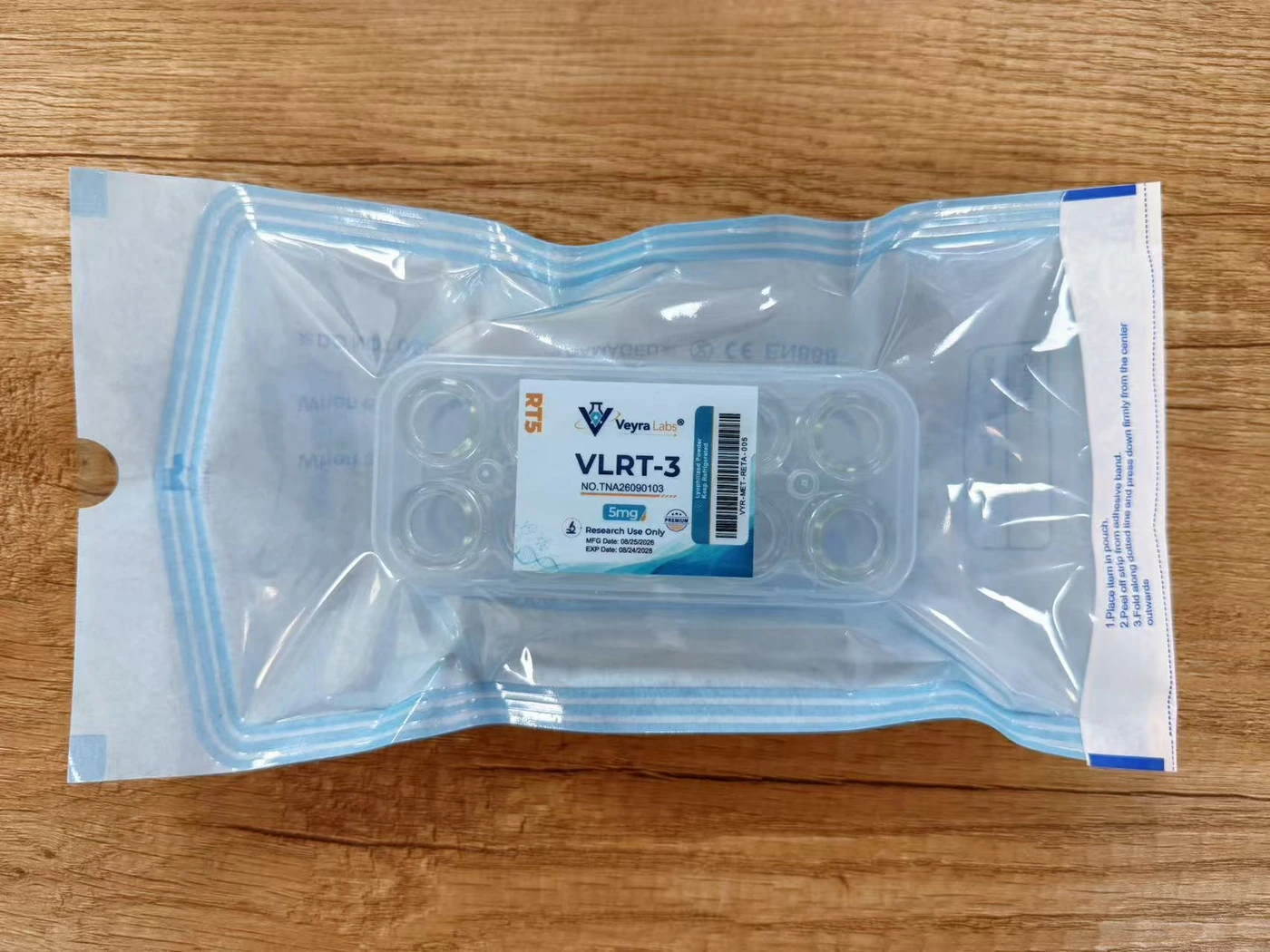 Supplied photograph of the product tray sealed inside a sterile bag